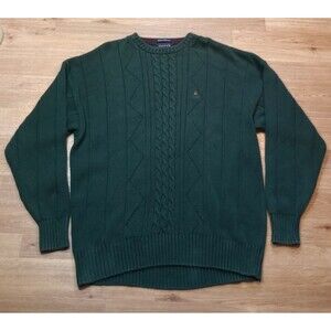 Vintage Gant Sweater Mens Sz Extra Large Cable Knit Green Pullover Embroidered
